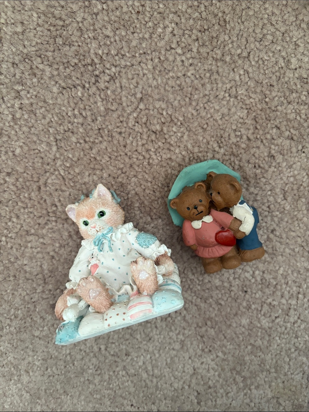 Calico Kittens and Bear Figurines